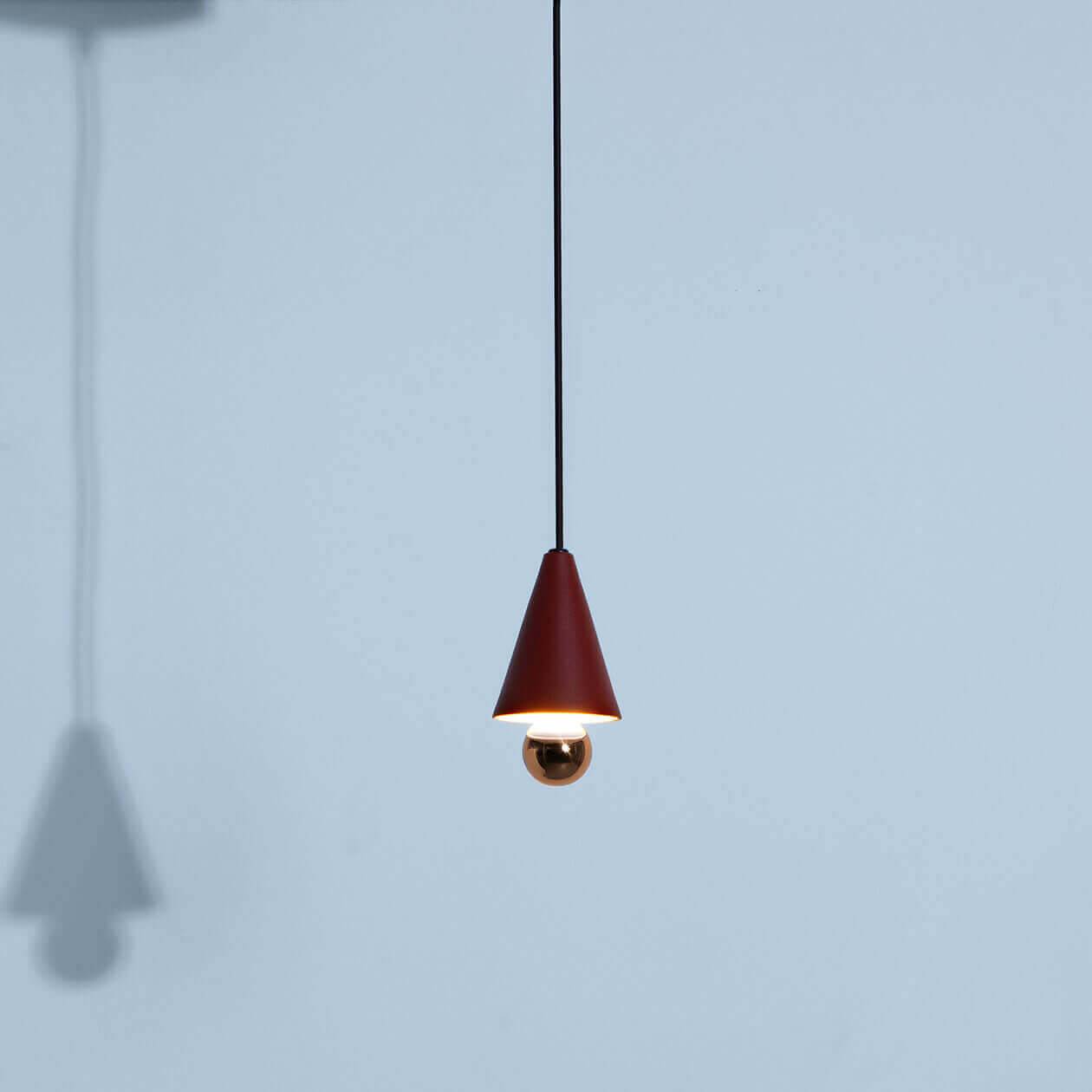 Mini-pendant-lamp-Cherry-LED-brown-red-Petite-Friture-turned-on