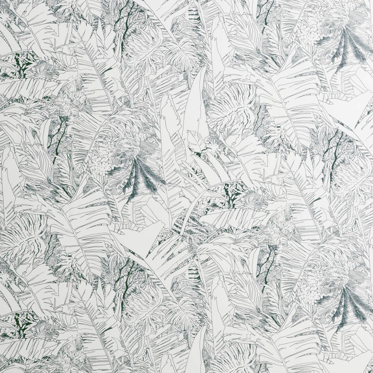 Papier-peint jungle encre sur blanc - Petite Friture
